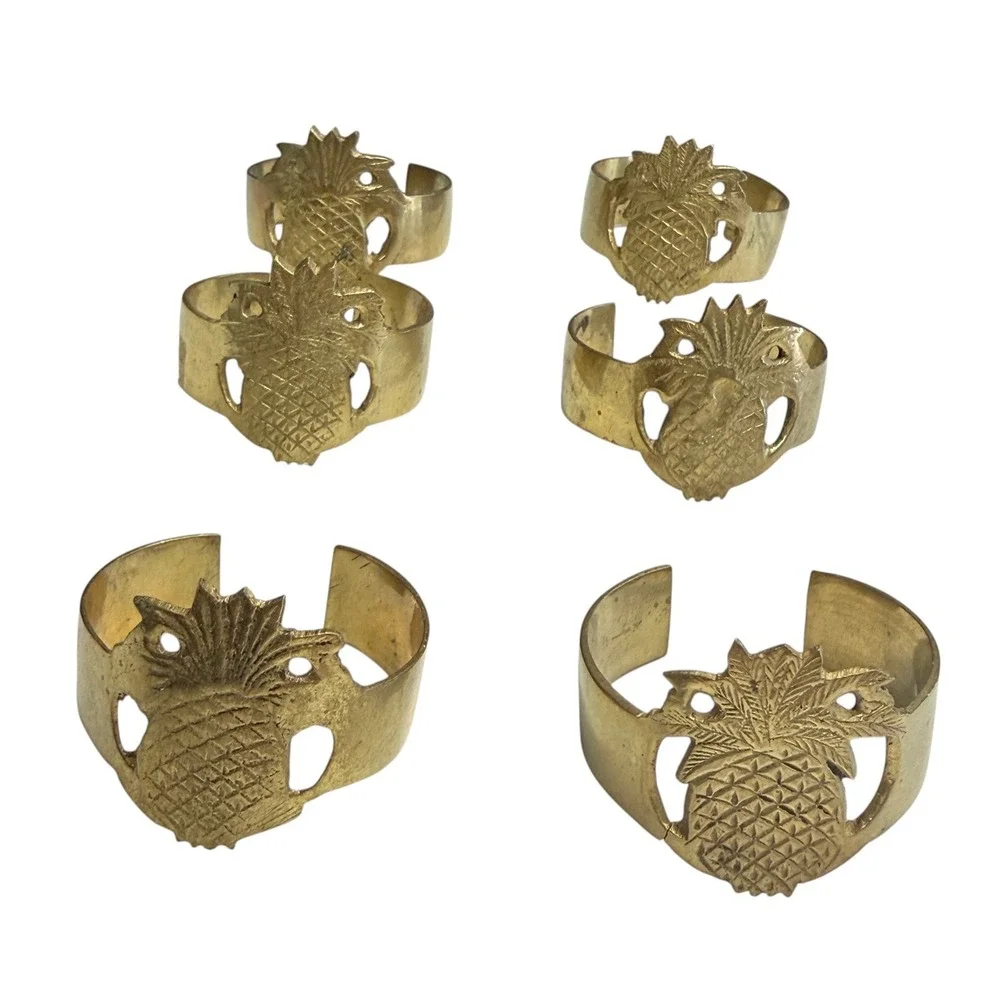 Pineapple Napkin Rings Unisex OS Gold Good Vintage Brass Set of 6 India‎